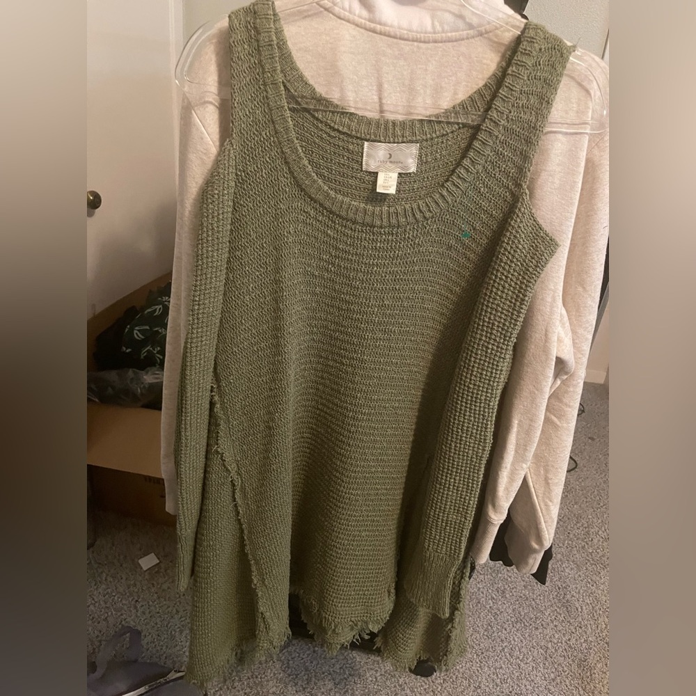 Women's Olive Green Cold-shoulder Sweater long sleeve